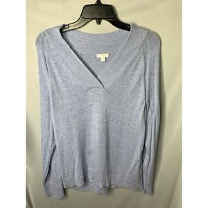 Women's M J. Jill Blue Knit Sweater Pullover V Neck Cotton Blend‎